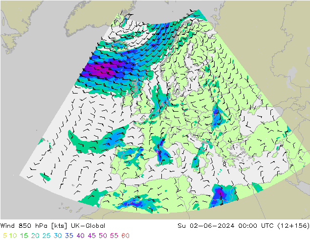 Vent 850 hPa UK-Global dim 02.06.2024 00 UTC