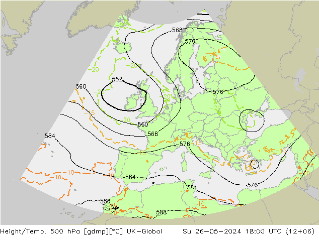 Height/Temp. 500 hPa UK-Global Su 26.05.2024 18 UTC