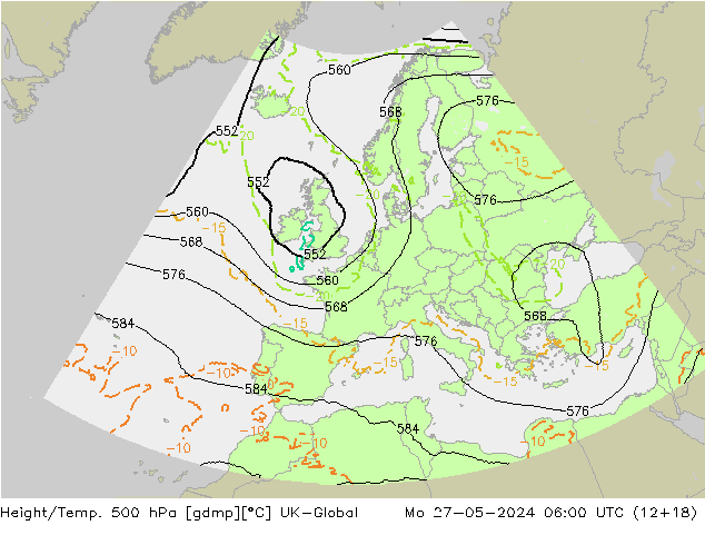 Height/Temp. 500 hPa UK-Global Po 27.05.2024 06 UTC