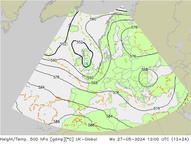 Height/Temp. 500 hPa UK-Global Mo 27.05.2024 12 UTC
