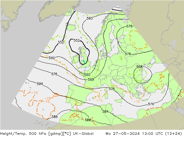 Geop./Temp. 500 hPa UK-Global lun 27.05.2024 12 UTC