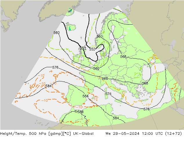 Height/Temp. 500 hPa UK-Global  29.05.2024 12 UTC