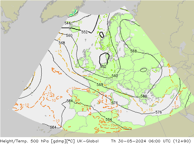 Height/Temp. 500 гПа UK-Global чт 30.05.2024 06 UTC