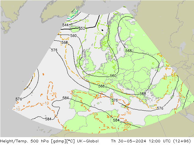 Height/Temp. 500 hPa UK-Global Do 30.05.2024 12 UTC