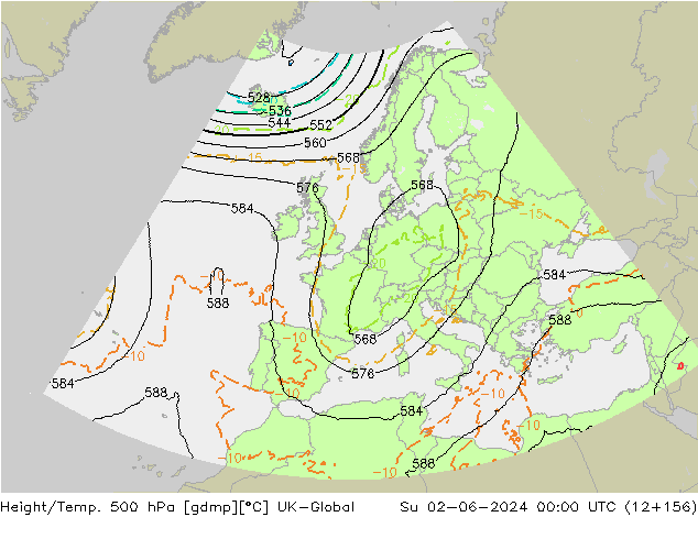 Height/Temp. 500 hPa UK-Global Ne 02.06.2024 00 UTC