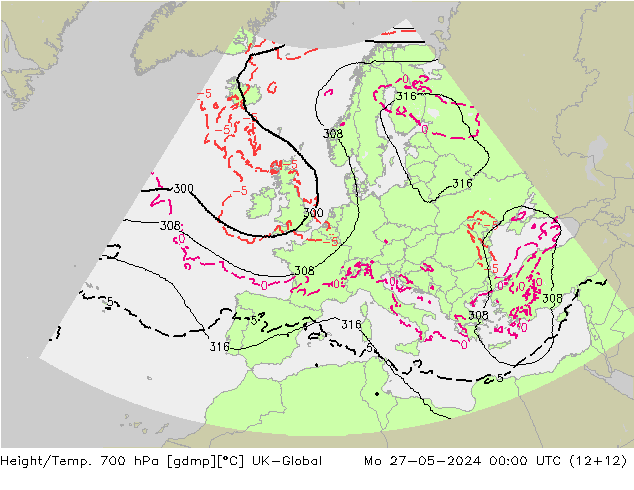 Height/Temp. 700 hPa UK-Global Mo 27.05.2024 00 UTC
