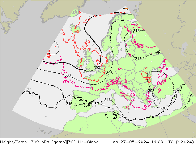 Height/Temp. 700 hPa UK-Global Mo 27.05.2024 12 UTC