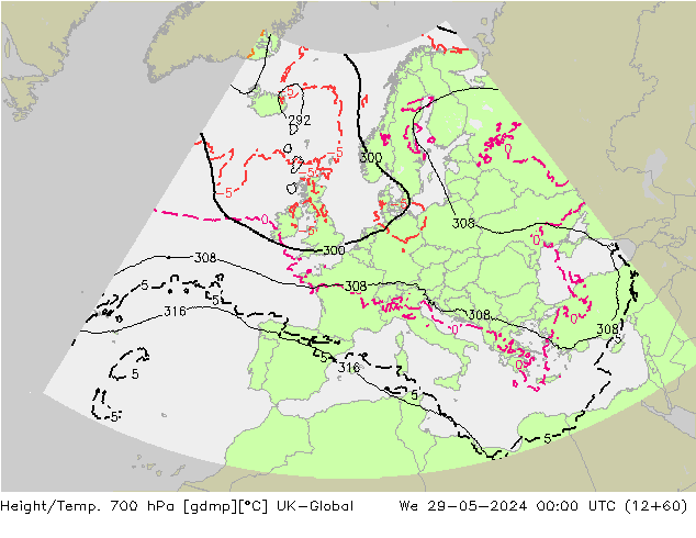 Yükseklik/Sıc. 700 hPa UK-Global Çar 29.05.2024 00 UTC