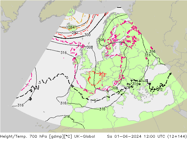 Height/Temp. 700 гПа UK-Global сб 01.06.2024 12 UTC