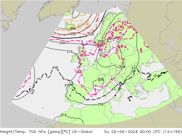 Yükseklik/Sıc. 700 hPa UK-Global Paz 02.06.2024 00 UTC