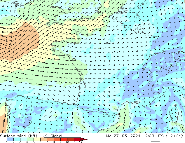 Surface wind (bft) UK-Global Mo 27.05.2024 12 UTC