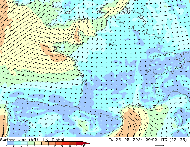 Bodenwind (bft) UK-Global Di 28.05.2024 00 UTC