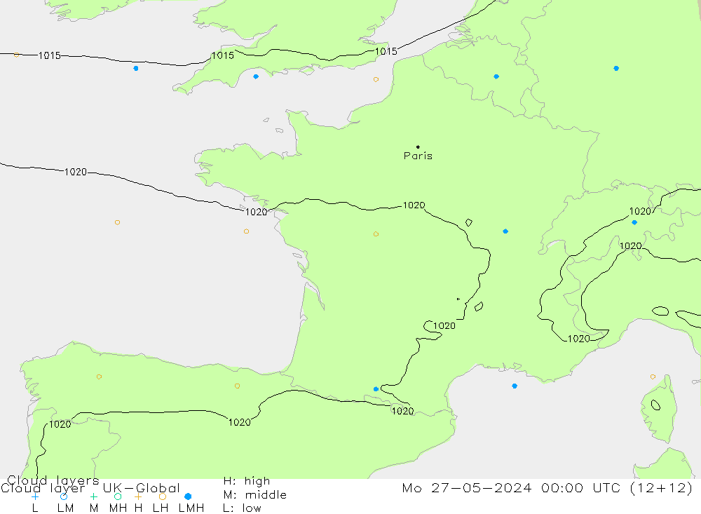 Wolkenschichten UK-Global Mo 27.05.2024 00 UTC