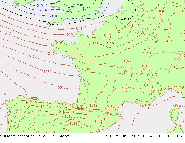 Presión superficial UK-Global dom 26.05.2024 14 UTC