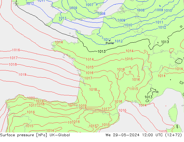 Surface pressure UK-Global We 29.05.2024 12 UTC