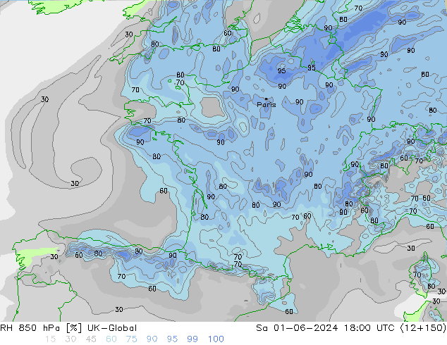 RH 850 hPa UK-Global Sáb 01.06.2024 18 UTC
