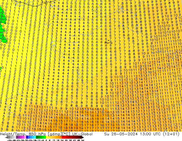 Height/Temp. 850 hPa UK-Global Ne 26.05.2024 13 UTC