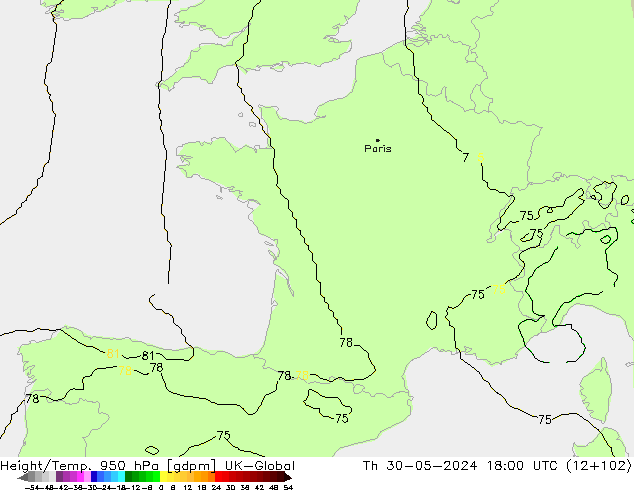 Géop./Temp. 950 hPa UK-Global jeu 30.05.2024 18 UTC