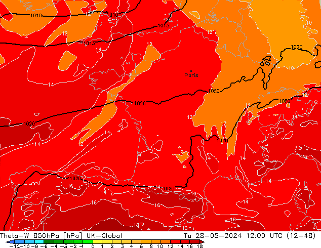 Theta-W 850hPa UK-Global di 28.05.2024 12 UTC