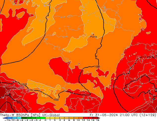 Theta-W 850hPa UK-Global  31.05.2024 21 UTC
