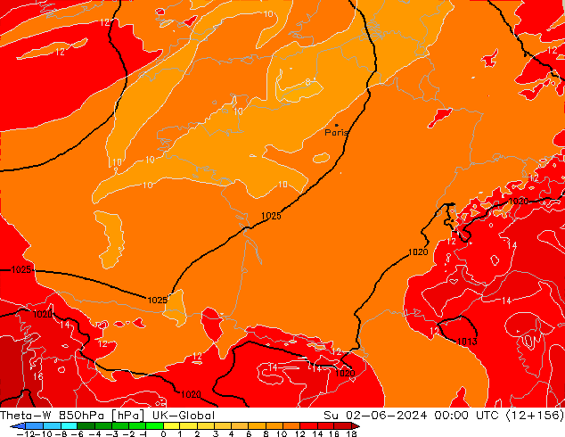 Theta-W 850hPa UK-Global dom 02.06.2024 00 UTC