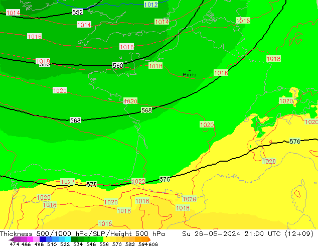 Thck 500-1000гПа UK-Global Вс 26.05.2024 21 UTC