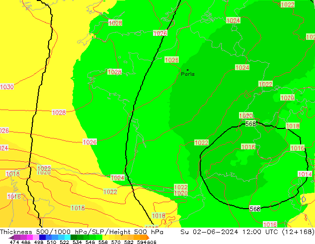 500-1000 hPa Kalınlığı UK-Global Paz 02.06.2024 12 UTC