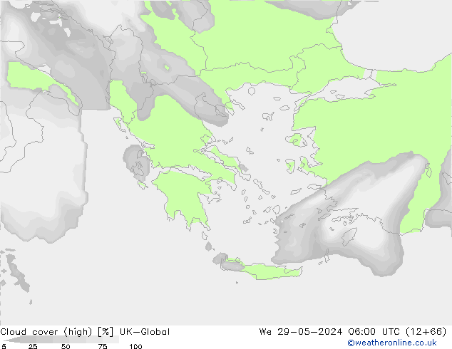 Cloud cover (high) UK-Global We 29.05.2024 06 UTC