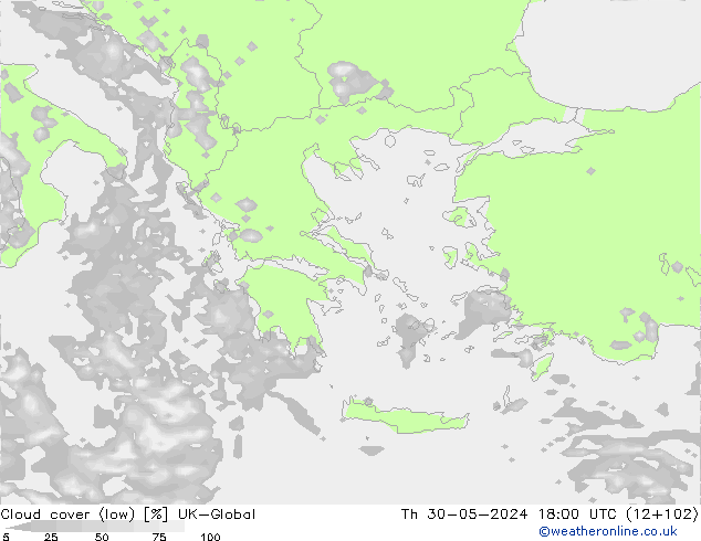 Bewolking (Laag) UK-Global do 30.05.2024 18 UTC