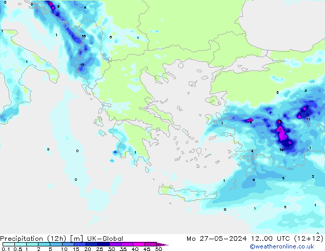 Precipitation (12h) UK-Global Mo 27.05.2024 00 UTC