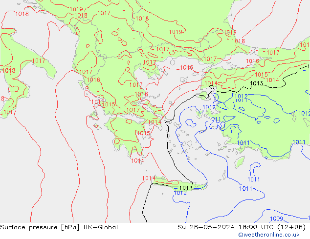 Atmosférický tlak UK-Global Ne 26.05.2024 18 UTC
