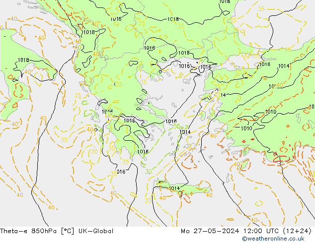 Theta-e 850hPa UK-Global lun 27.05.2024 12 UTC