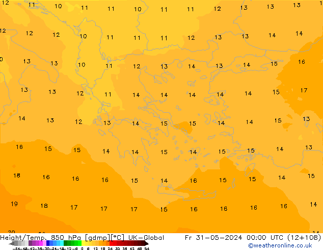 Height/Temp. 850 hPa UK-Global Pá 31.05.2024 00 UTC