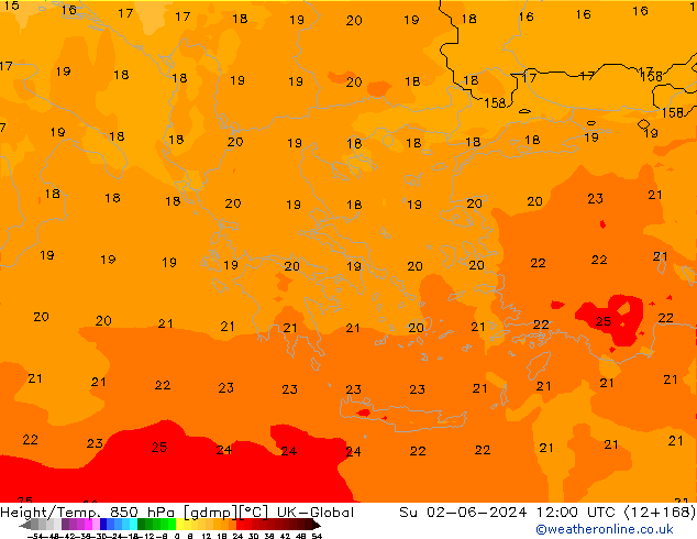Height/Temp. 850 hPa UK-Global  02.06.2024 12 UTC