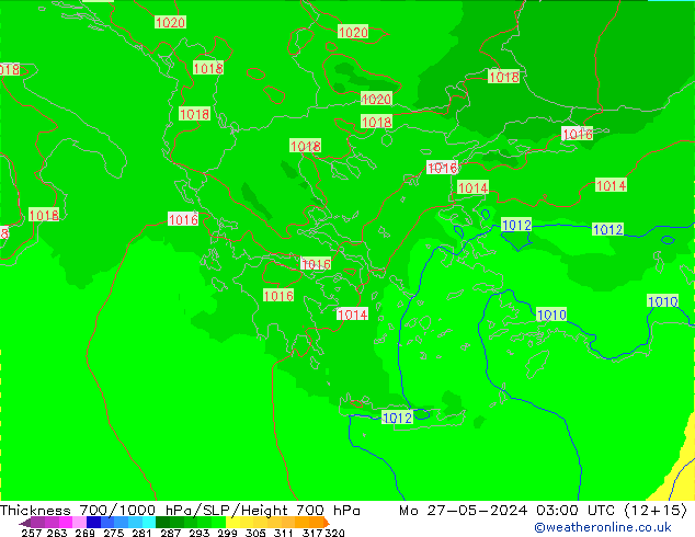 Thck 700-1000 hPa UK-Global pon. 27.05.2024 03 UTC