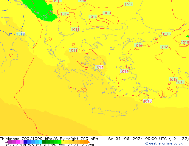 Thck 700-1000 hPa UK-Global  01.06.2024 00 UTC