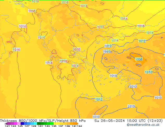 Thck 850-1000 hPa UK-Global Su 26.05.2024 15 UTC