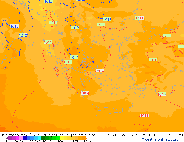 Thck 850-1000 hPa UK-Global Fr 31.05.2024 18 UTC