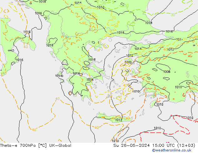 Theta-e 700hPa UK-Global Paz 26.05.2024 15 UTC