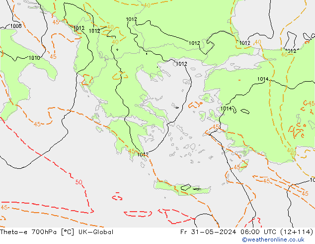 Theta-e 700hPa UK-Global ven 31.05.2024 06 UTC