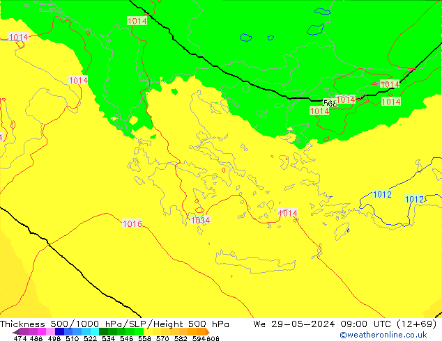 Thck 500-1000hPa UK-Global We 29.05.2024 09 UTC