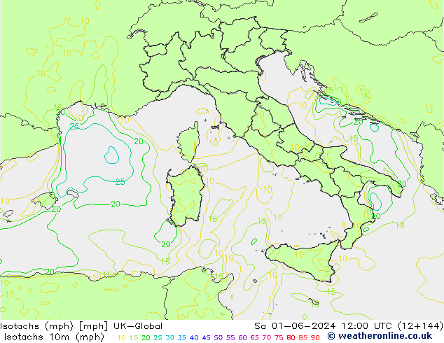 Isotachs (mph) UK-Global sab 01.06.2024 12 UTC