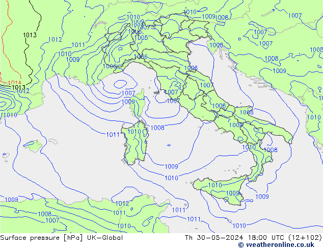 Atmosférický tlak UK-Global Čt 30.05.2024 18 UTC