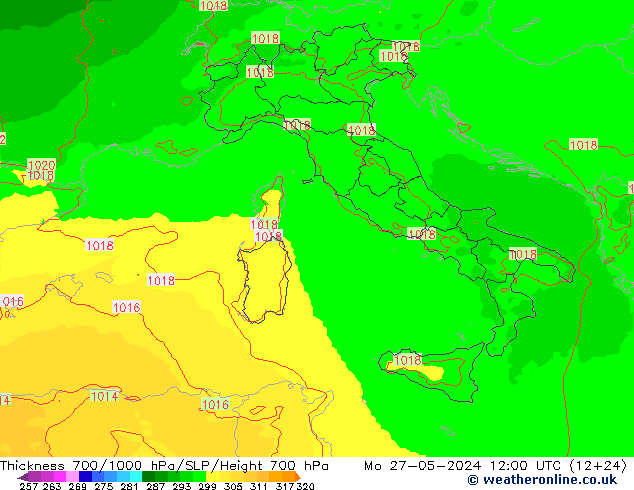 Thck 700-1000 hPa UK-Global Mo 27.05.2024 12 UTC