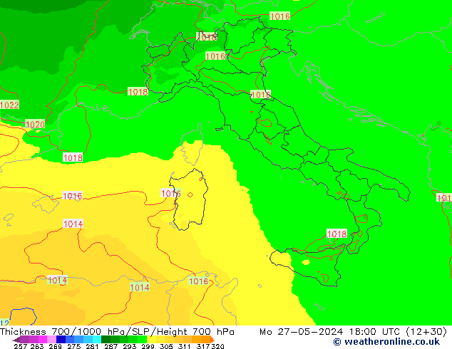 Thck 700-1000 hPa UK-Global lun 27.05.2024 18 UTC