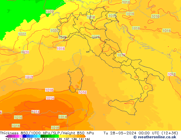 Thck 850-1000 hPa UK-Global Tu 28.05.2024 00 UTC