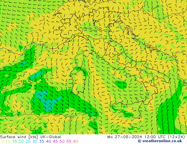 Surface wind UK-Global Mo 27.05.2024 12 UTC