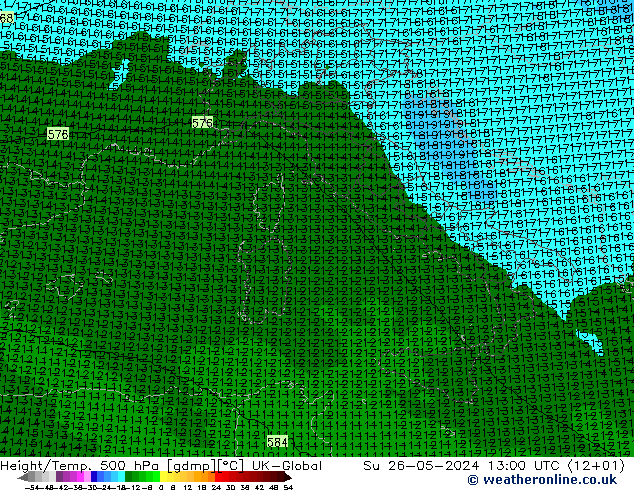 Geop./Temp. 500 hPa UK-Global dom 26.05.2024 13 UTC