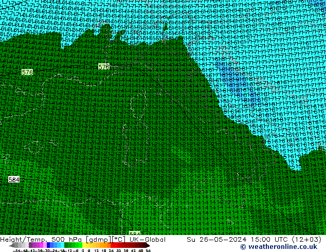 Height/Temp. 500 hPa UK-Global Ne 26.05.2024 15 UTC