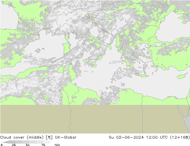 Cloud cover (middle) UK-Global Su 02.06.2024 12 UTC